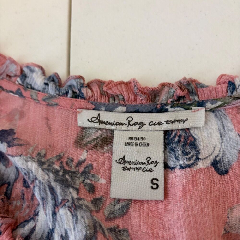 American Rag Cie Blouse Women's Small Floral Ruffle V-Neck Tie Casual Top - Picture 6 of 7